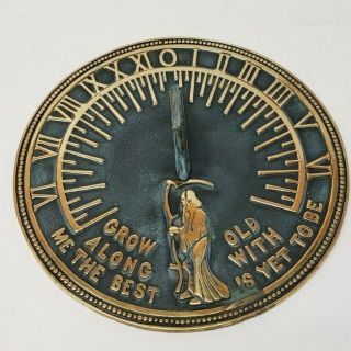 Vintage Sun Dial Brass Grow Old Along With Me Garden Grim Reaper Father Time 11 "