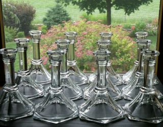 Set Of 12 Vintage 6” Clear Glass Taper Candlesticks Candleholders Hexagon Base