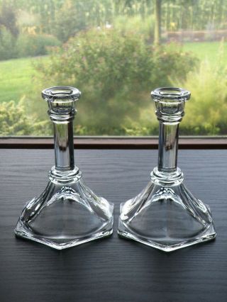 Set of 12 Vintage 6” Clear Glass Taper Candlesticks Candleholders Hexagon Base 4
