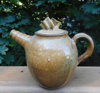 Vintage Large Studio Pottery Stoneware Drip Glaze Teapot Herzfeld Shaftsbury Vt
