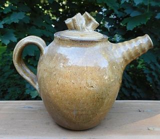 Vintage Large Studio Pottery Stoneware Drip Glaze Teapot Herzfeld Shaftsbury VT 2
