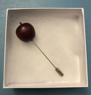 Vintage Small Wooden Dark Red Apple Stick Pin - Hat Pin - Lapel Pin