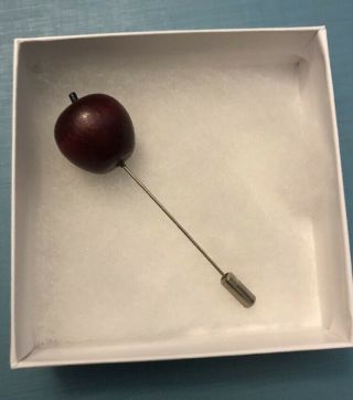 Vintage Small Wooden Dark Red Apple Stick Pin - Hat Pin - Lapel Pin 2