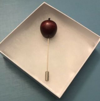 Vintage Small Wooden Dark Red Apple Stick Pin - Hat Pin - Lapel Pin 3