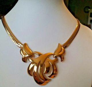 Vintage Napier Gold Tone Herringbone Chain Necklace With Attached Pendant 19 " D