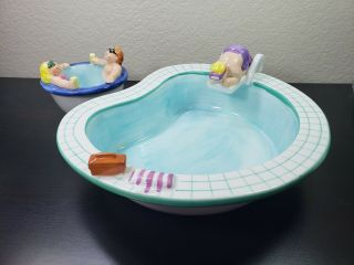 Lotus Swimming Pool And Hot Tub 2 Piece Chip N Dip Set Vintage