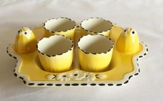 Vintage Art Deco Burleigh Ware Daisy Stitch Breakfast Set Egg Cups Salt & Pepper