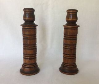 Set of 2 Vintage Convertible Wooden Candlesticks w/ 8 Napkin Rings Holder Set 2