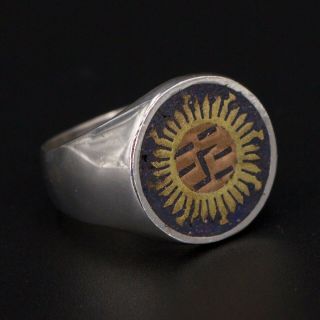 Vtg Sterling Silver - Brass Copper Inlay Mexico Taxco Sun Ring Size 10 - 12g