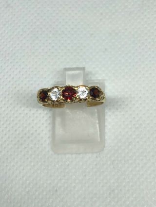 Vintage 9ct Gold Ring With Red Stones Size O 2grams