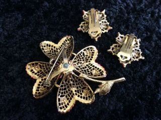 Vintage ART Signed Fashion Costume Jewelry.  Brooch,  Pin.  Clip Earrings.  Flower. 5