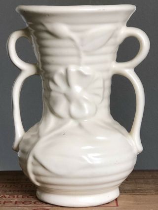Vintage Mccoy Double Handle White Floral Vase