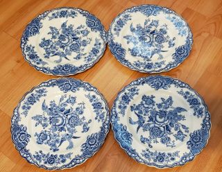 Vintage Bristol Crown Ducal England Salad Plate 4 Blue White Bird Rose Pattern
