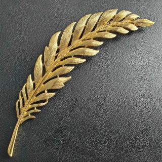 Signed Trifari Tm Vintage Large Gold Tone Feather Leaf Brooch Pin S33