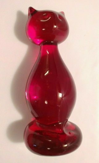 Vtg Viking Ruby Red Art Glass Cat Paperweight Mid Century Modern 5 5/8 " Tall