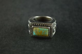 Vintage Sterling Silver Dome Ring W Turquoise Inlay - 17.  3g