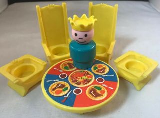 Vintage Fisher Price Little People Castle 993 Meat Table,  4 Thrones,  & Prince