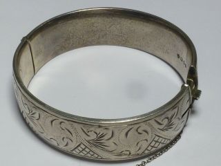 Vintage Sterling Silver Floral Engraved Bangle Bracelet 45g 7cm Ba1
