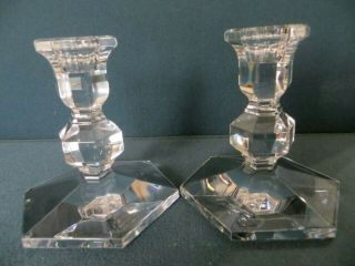 2 Vintage Val St Lambert Candlesticks Gardenia Fine Crystal 4 - 5/8 " Signed