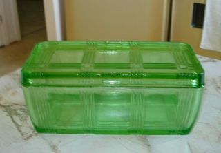 Vintage Hazel Atlas Green Depression Glass Criss Cross Refrigerator Dish W/ Lid