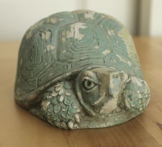 Vintage The Stone Bunny Green Turtle Tortoise Telle M Stein Carved Figure Statue 2