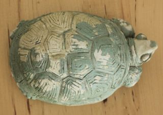 Vintage The Stone Bunny Green Turtle Tortoise Telle M Stein Carved Figure Statue 4