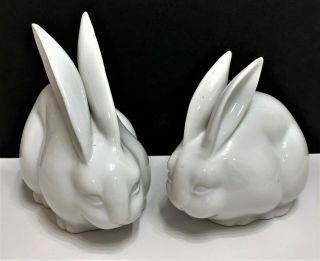 Set Of 2 Vintage Porcelain Long Eared White Bunny Rabbits Made In Japan