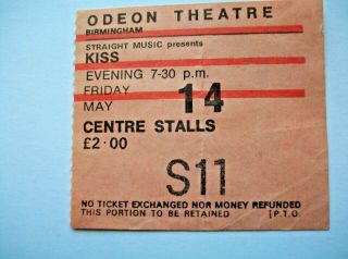 Kiss 1976 Concert Ticket Stub Destroyer Tour Birmingham England Vintage