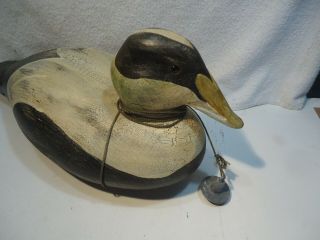 Wood Carved Duck / bird decoy w weight Hadley signed Bjork glass eye 4