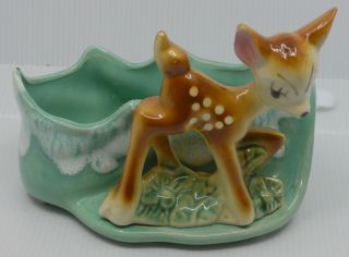 Vintage Art Pottery Planter With Deer,  Fawn,  Disney Bambi?