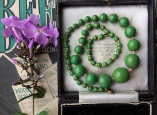 Vintage Art Deco 1920s 30s Apple Green Czech Poured Glass Large Beads Necklace