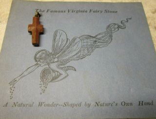 Vintage Virginia Fairy Stone Cross Necklace On Card