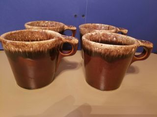 4 Vintage Hull Brown Drip Pottery Mugs Coffee Cups Heavy U.  S.  A.