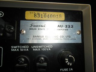 Sansui AU - 222 Integrated Stereo Amplifier For parts/rebuild 8