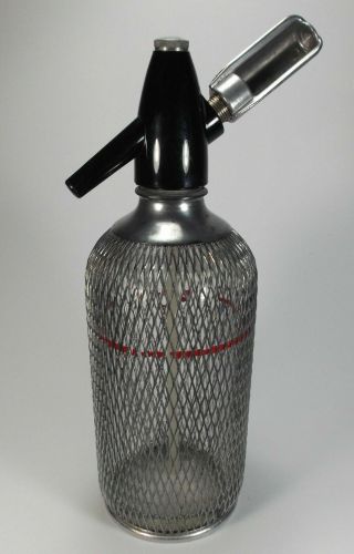 Vintage Seltzer Water Dispenser Metal Mesh Wrapped 1950s Bar Glass Soda Siphon
