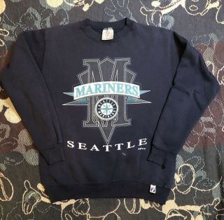 Vintage Logo 7 Seven 1994 Seattle Mariners Crewneck Sweater Size Small