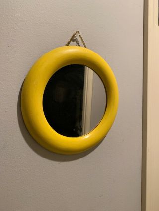 Vtg Modern Yellow Pop Space Age Style Small Round Mirror