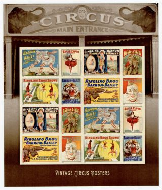 Us Scott 4905b " Vintage Circus Posters " Mint/nh Imperf Sheet Of 16 Scv $32