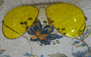Vintage Bushnell Yellow Aviator Style Shooting Glasses W/ Leatherette Belt Case