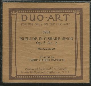 Piano Roll Vintage " Duo Art " Ex Prelude In C Sharp 5804 Large