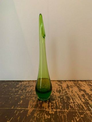 Vintage Mid Century Viking Glass Green Swung Stretch Vase 2