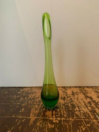 Vintage Mid Century Viking Glass Green Swung Stretch Vase 3