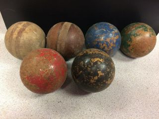 Set Of 6 Vintage Wood Croquet Balls