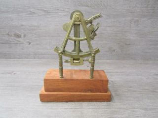 Vintage Antique Brass Marine Sextant With Wooden Base 3