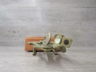 Vintage Antique Brass Marine Sextant With Wooden Base 6
