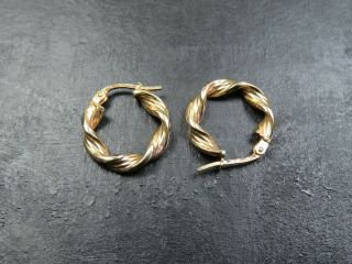 Vintage 9ct Gold Twist Hoop Earrings C.  1990