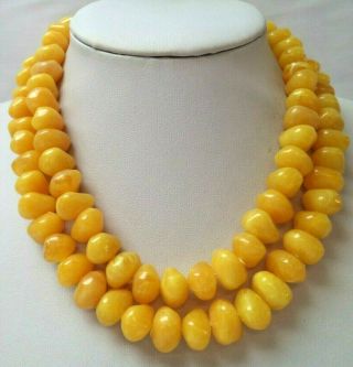 Stunning Vintage Estate Chunky Yellow Bead 35 " Necklace 2419z