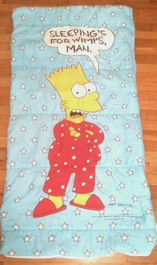Bart Simpson Blue Sleeping Bag Vintage 1990 The Simpsons Sleeping 