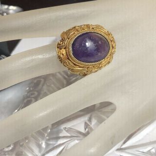 Vtg Chinese Export Silver Sterling Amethyst Gilt Ring Large Art Deco