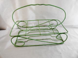Vintage 8 Tumbler Glass Carrier Caddy Mid Century Green Shabby